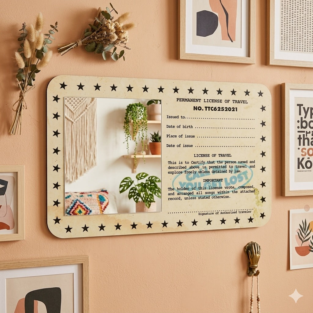 Call Me If You Get Lost" Travel License Mirror – Indie Room Decor